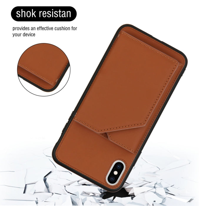 Skin Feel PU + TPU + PC Contraportada Estuche a prueba de golpes con ranuras para tarjetas y soporte y marco de fotos