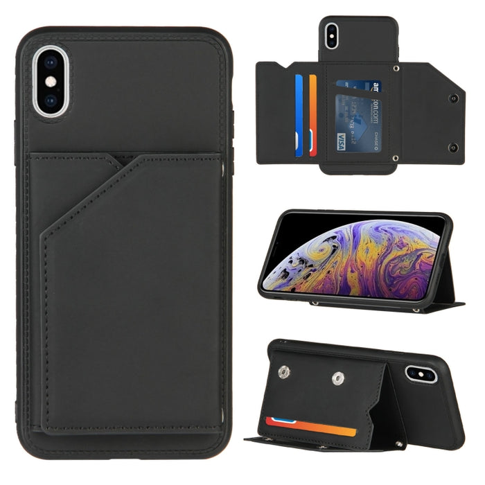 Skin Feel PU + TPU + PC Contraportada Estuche a prueba de golpes con ranuras para tarjetas y soporte y marco de fotos