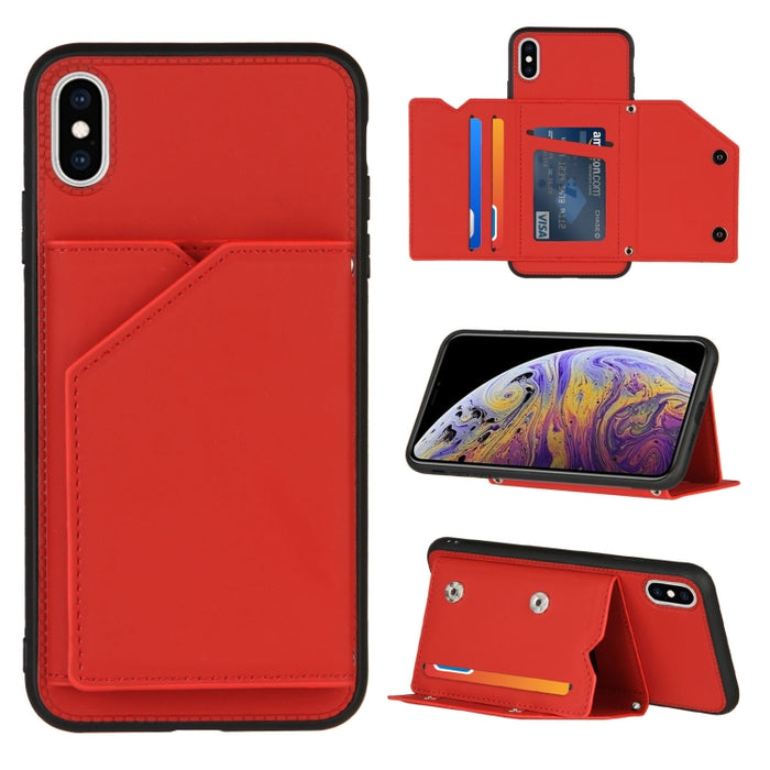 Skin Feel PU + TPU + PC Contraportada Estuche a prueba de golpes con ranuras para tarjetas y soporte y marco de fotos