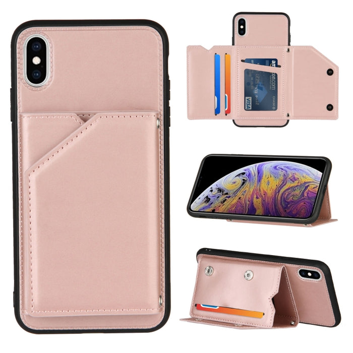 Skin Feel PU + TPU + PC Contraportada Estuche a prueba de golpes con ranuras para tarjetas y soporte y marco de fotos