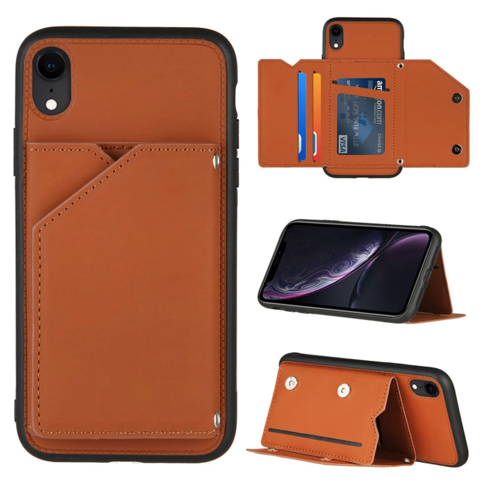 Skin Feel PU + TPU + PC Contraportada Estuche a prueba de golpes con ranuras para tarjetas y soporte y marco de fotos