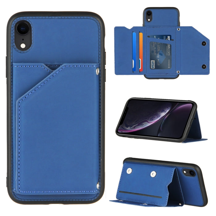 Skin Feel PU + TPU + PC Contraportada Estuche a prueba de golpes con ranuras para tarjetas y soporte y marco de fotos