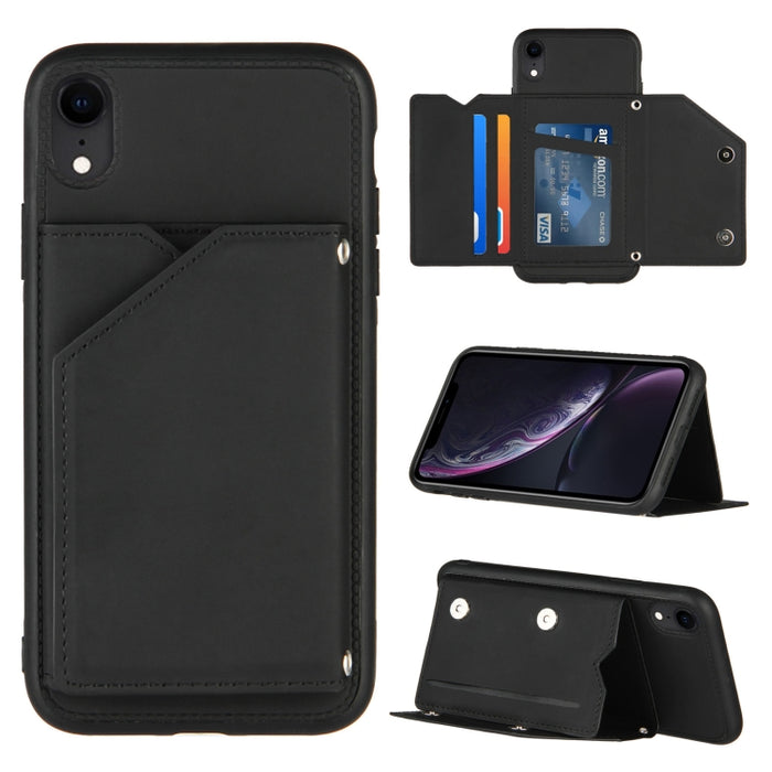 Skin Feel PU + TPU + PC Contraportada Estuche a prueba de golpes con ranuras para tarjetas y soporte y marco de fotos