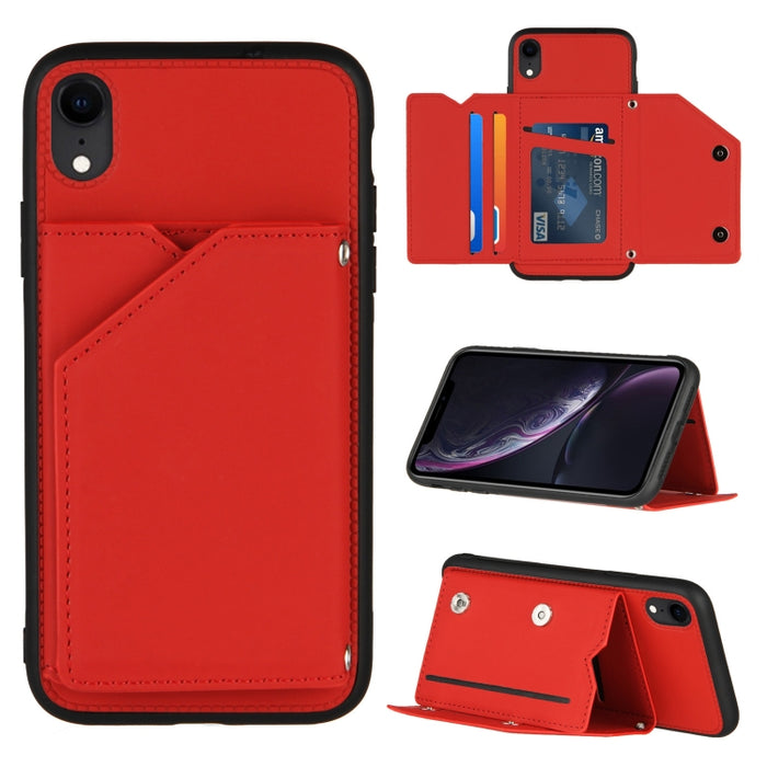 Skin Feel PU + TPU + PC Contraportada Estuche a prueba de golpes con ranuras para tarjetas y soporte y marco de fotos