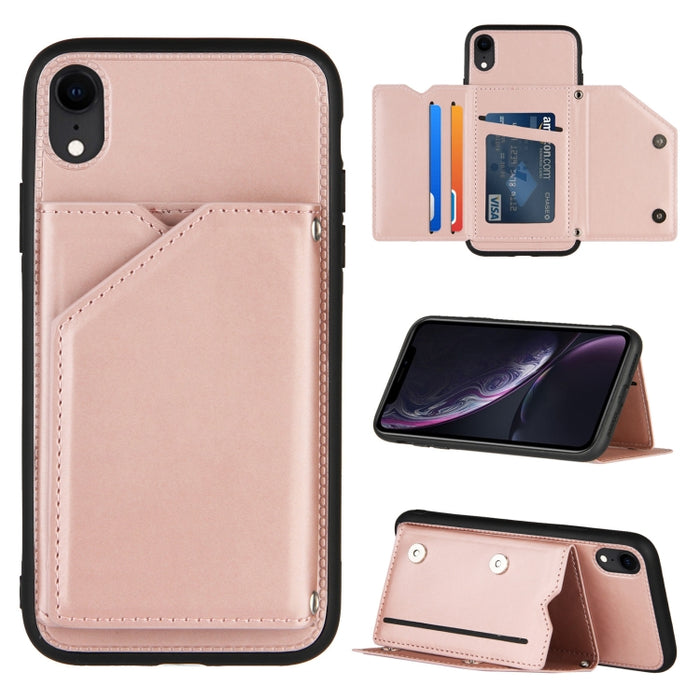 Skin Feel PU + TPU + PC Contraportada Estuche a prueba de golpes con ranuras para tarjetas y soporte y marco de fotos