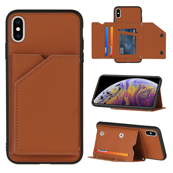 Skin Feel PU + TPU + PC Contraportada Estuche a prueba de golpes con ranuras para tarjetas y soporte y marco de fotos
