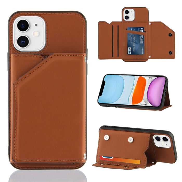 Skin Feel PU + TPU + PC Contraportada Estuche a prueba de golpes con ranuras para tarjetas y soporte y marco de fotos