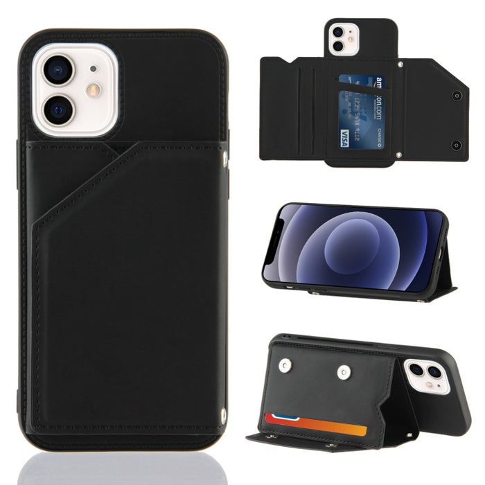 Skin Feel PU + TPU + PC Contraportada Estuche a prueba de golpes con ranuras para tarjetas y soporte y marco de fotos