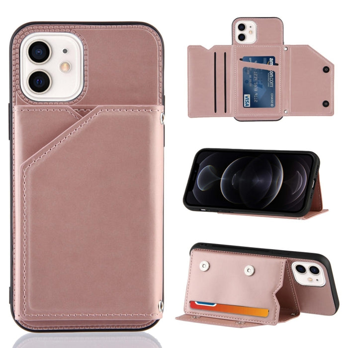 Skin Feel PU + TPU + PC Contraportada Estuche a prueba de golpes con ranuras para tarjetas y soporte y marco de fotos