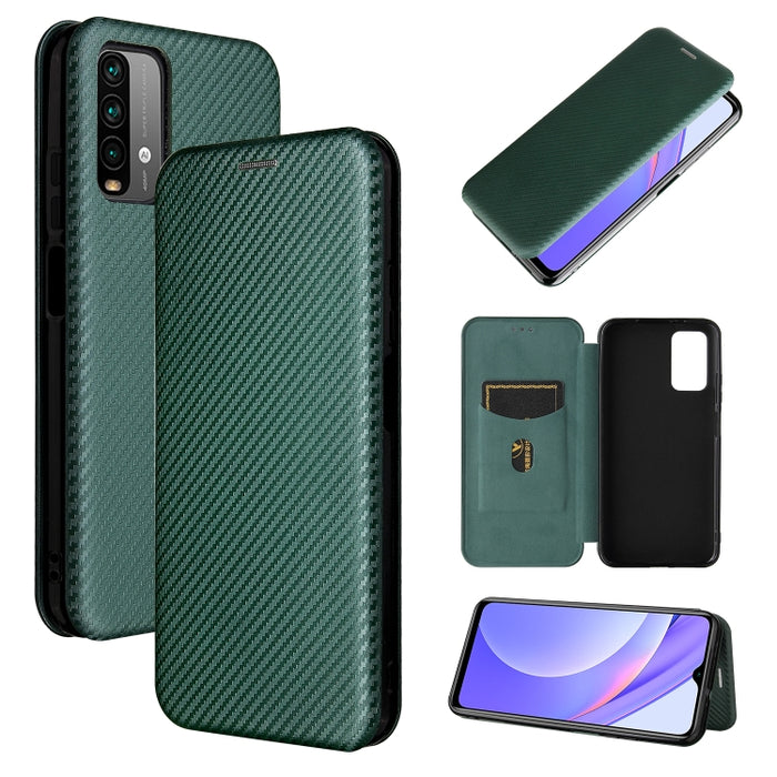 Textura de fibra de carbono Flip horizontal magnético TPU + PC + Funda de cuero PU con ranura para tarjeta, For Xiaomi Poco M3, For Samsung Galaxy A02s, For Xiaomi Redmi Note 9 5G, For Xiaomi Redmi Note 9 4G