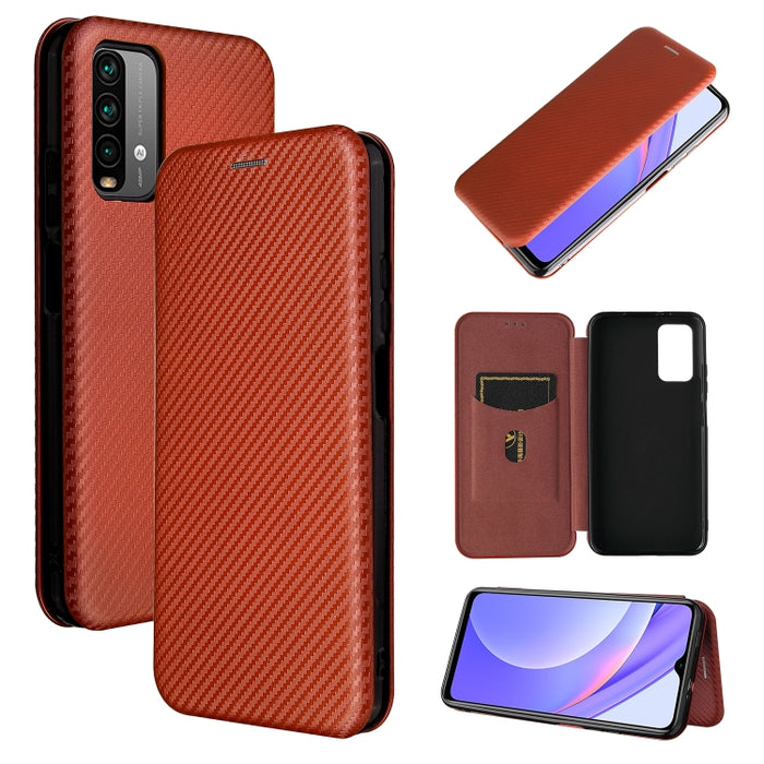 Textura de fibra de carbono Flip horizontal magnético TPU + PC + Funda de cuero PU con ranura para tarjeta, For Xiaomi Poco M3, For Samsung Galaxy A02s, For Xiaomi Redmi Note 9 5G, For Xiaomi Redmi Note 9 4G