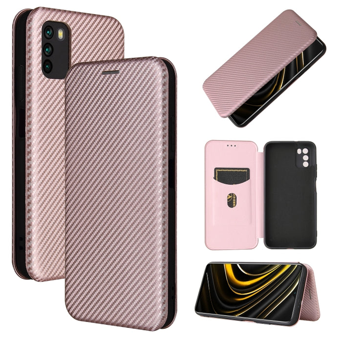 Textura de fibra de carbono Flip horizontal magnético TPU + PC + Funda de cuero PU con ranura para tarjeta, For Xiaomi Poco M3, For Samsung Galaxy A02s, For Xiaomi Redmi Note 9 5G, For Xiaomi Redmi Note 9 4G