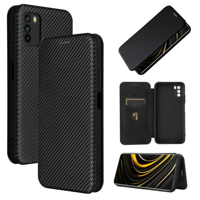 Textura de fibra de carbono Flip horizontal magnético TPU + PC + Funda de cuero PU con ranura para tarjeta, For Xiaomi Poco M3, For Samsung Galaxy A02s, For Xiaomi Redmi Note 9 5G, For Xiaomi Redmi Note 9 4G