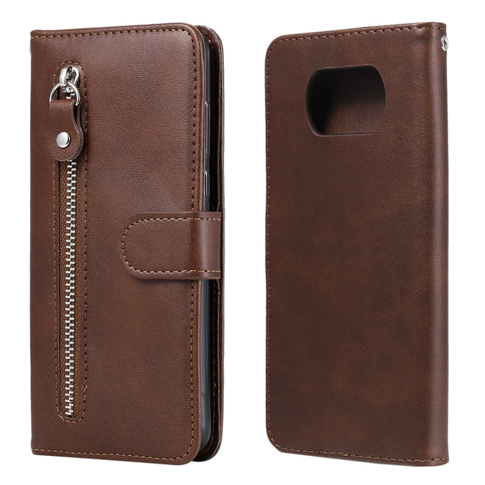 Funda de cuero con tapa horizontal y cremallera con textura de becerro a la moda con soporte y ranuras para tarjetas y función de billetera, For Samsung Galaxy S20 FE, For Xiaomi Poco X3 NFC