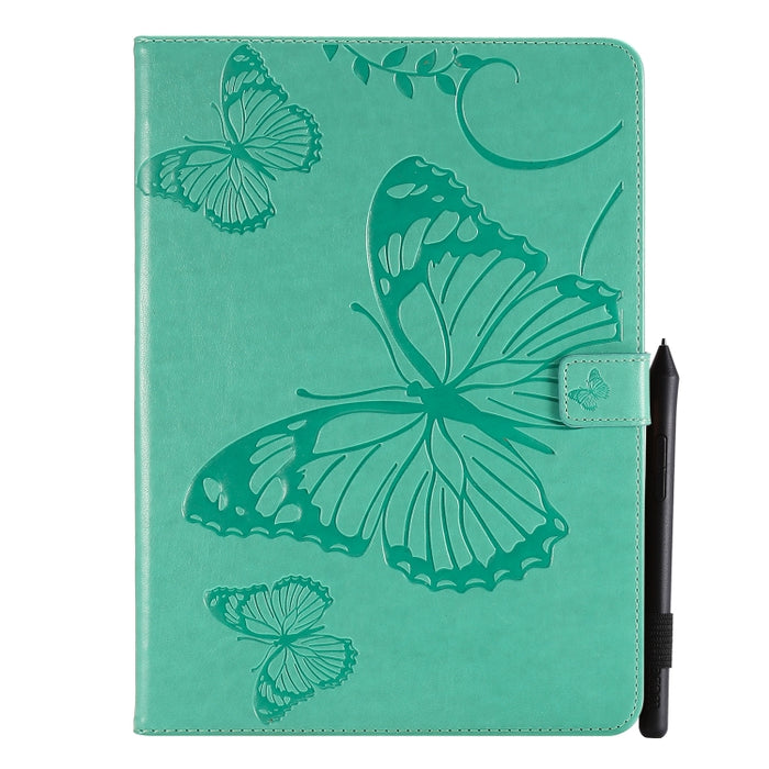 Estuche de cuero con tapa horizontal con estampado de mariposa estampado prensado con soporte y ranuras para tarjetas y billetera y función de reposo / activación