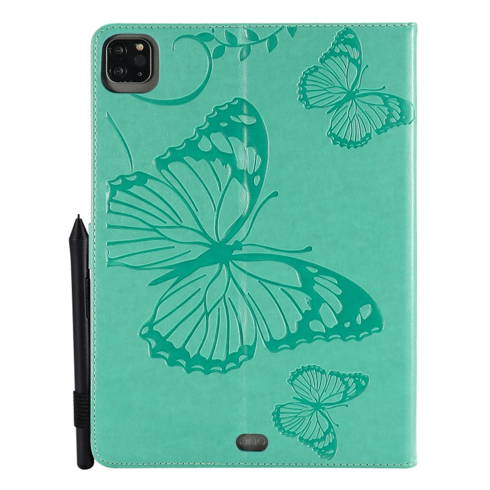Estuche de cuero con tapa horizontal con estampado de mariposa estampado prensado con soporte y ranuras para tarjetas y billetera y función de reposo / activación