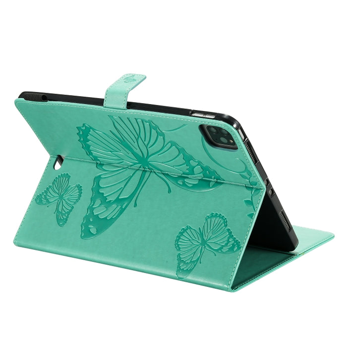 Estuche de cuero con tapa horizontal con estampado de mariposa estampado prensado con soporte y ranuras para tarjetas y billetera y función de reposo / activación