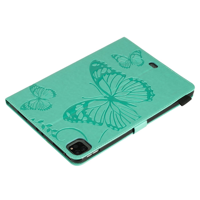 Estuche de cuero con tapa horizontal con estampado de mariposa estampado prensado con soporte y ranuras para tarjetas y billetera y función de reposo / activación