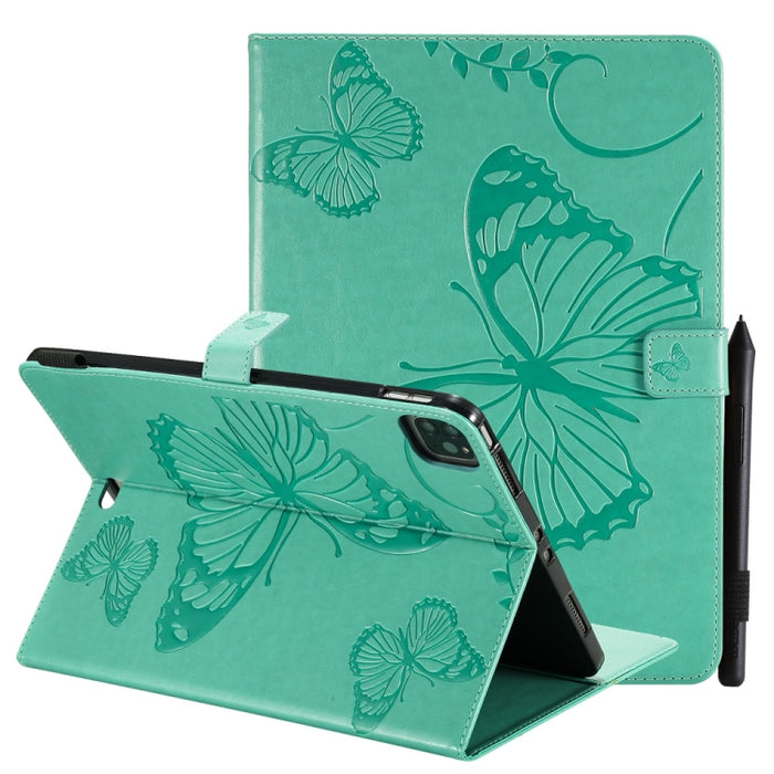 Estuche de cuero con tapa horizontal con estampado de mariposa estampado prensado con soporte y ranuras para tarjetas y billetera y función de reposo / activación