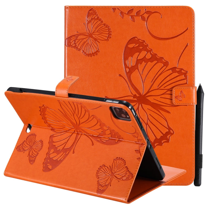 Estuche de cuero con tapa horizontal con estampado de mariposa estampado prensado con soporte y ranuras para tarjetas y billetera y función de reposo / activación