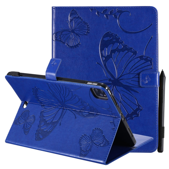 Estuche de cuero con tapa horizontal con estampado de mariposa estampado prensado con soporte y ranuras para tarjetas y billetera y función de reposo / activación