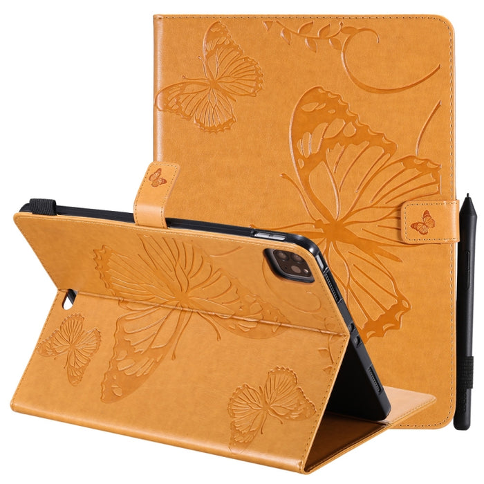 Estuche de cuero con tapa horizontal con estampado de mariposa estampado prensado con soporte y ranuras para tarjetas y billetera y función de reposo / activación