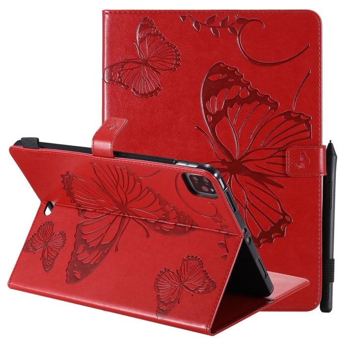 Estuche de cuero con tapa horizontal con estampado de mariposa estampado prensado con soporte y ranuras para tarjetas y billetera y función de reposo / activación
