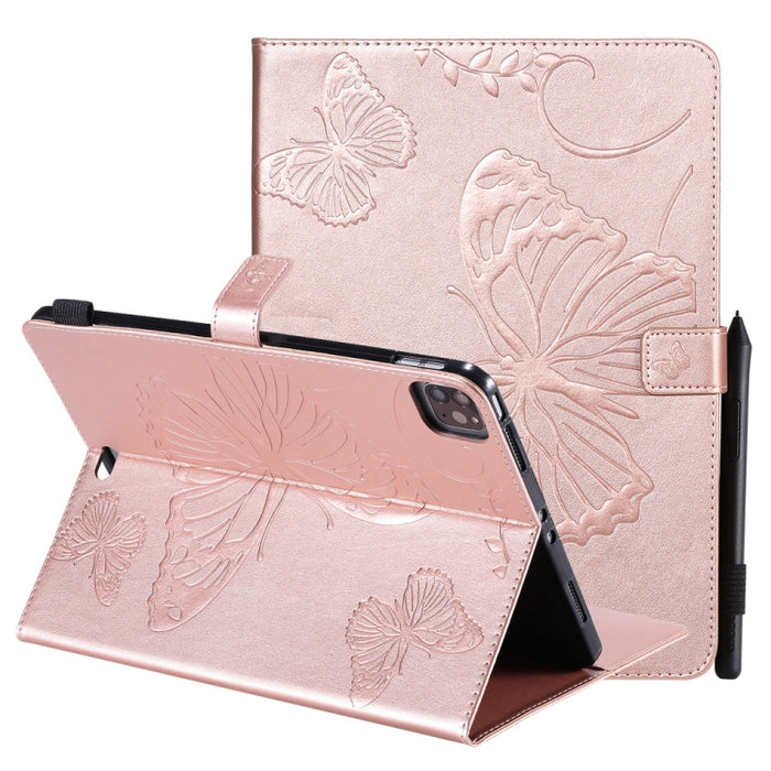 Estuche de cuero con tapa horizontal con estampado de mariposa estampado prensado con soporte y ranuras para tarjetas y billetera y función de reposo / activación