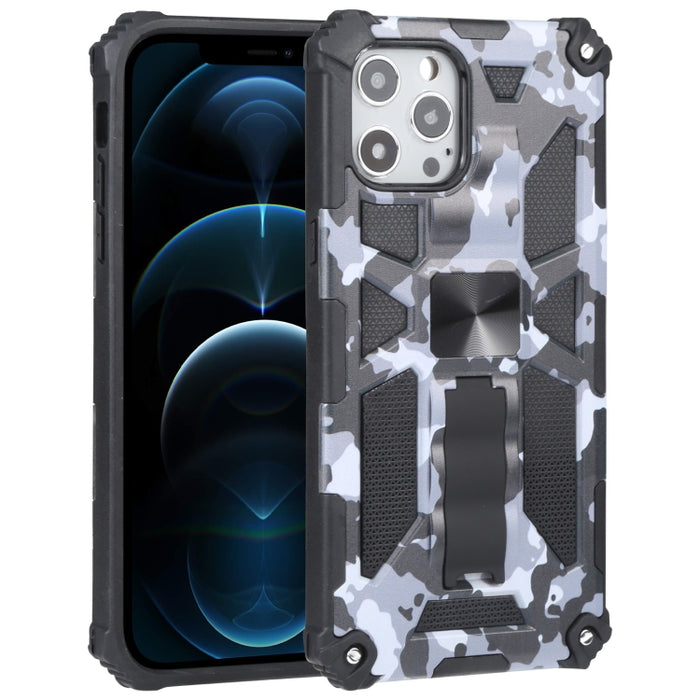 Camuflaje Armadura a prueba de golpes TPU + PC Estuche protector magnético con soporte, For iPhone 12 / 12 Pro, For iPhone 12 Pro Max