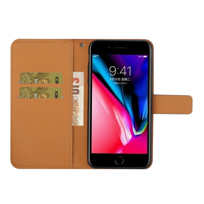 Estuche de cuero con tapa horizontal con patrón en relieve de estilo étnico con soporte y ranuras para tarjetas y billetera y cordón