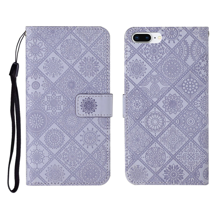 Estuche de cuero con tapa horizontal con patrón en relieve de estilo étnico con soporte y ranuras para tarjetas y billetera y cordón