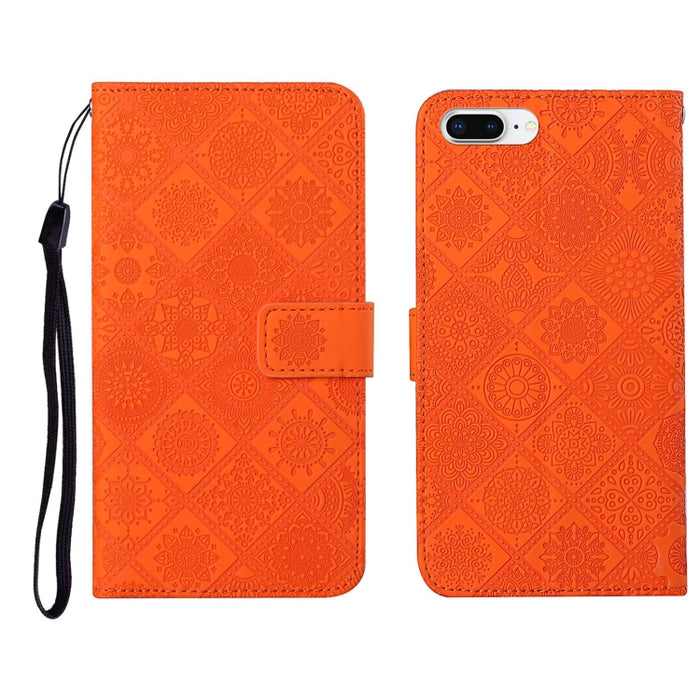 Estuche de cuero con tapa horizontal con patrón en relieve de estilo étnico con soporte y ranuras para tarjetas y billetera y cordón