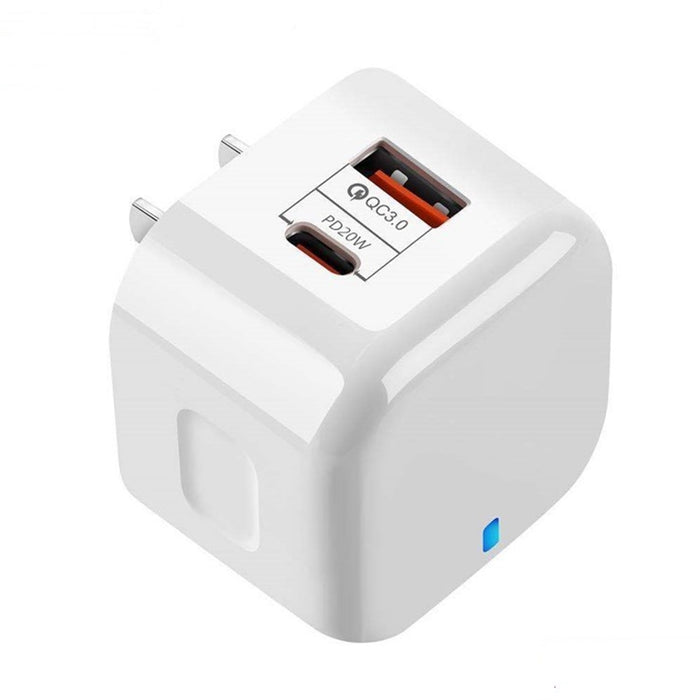 Adaptador de corriente de cargador de viaje de dos puertos PD + QC 3.0 de 20 W,
