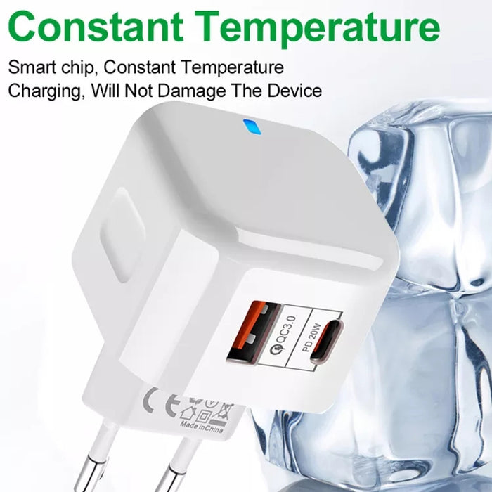 Adaptador de corriente de cargador de viaje de dos puertos PD + QC 3.0 de 20 W,