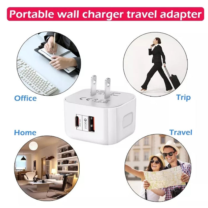 Adaptador de corriente de cargador de viaje de dos puertos PD + QC 3.0 de 20 W,