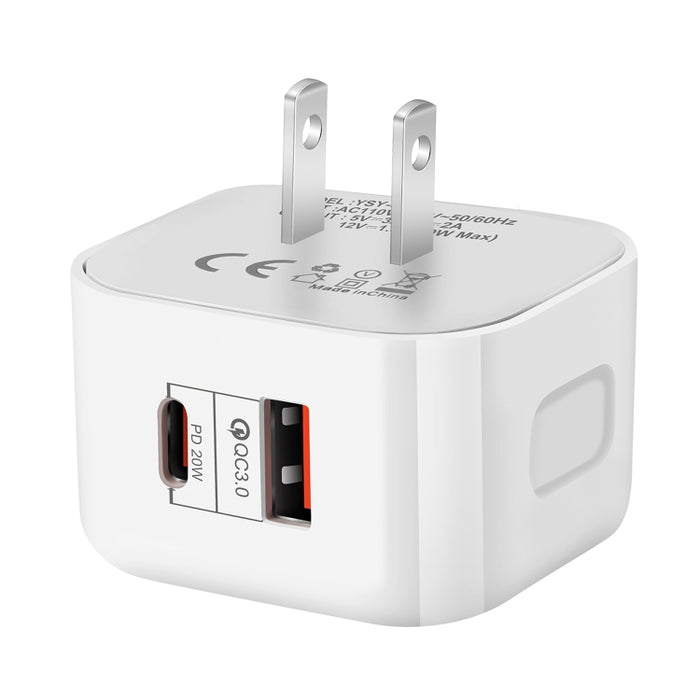Adaptador de corriente de cargador de viaje de dos puertos PD + QC 3.0 de 20 W,