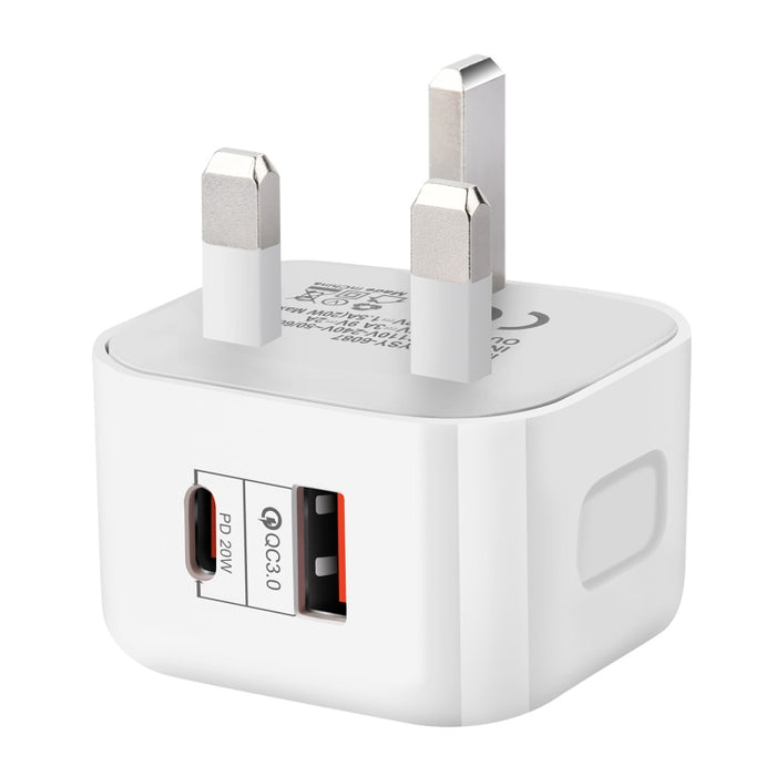 Adaptador de corriente de cargador de viaje de dos puertos PD + QC 3.0 de 20 W,