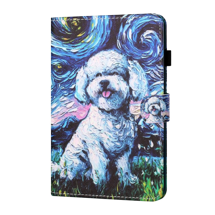 Estuche de cuero plano pintado horizontal con hilo de coser con cubierta para bolígrafo y tira antideslizante y ranura para tarjeta y soporte y función de reposo/activación