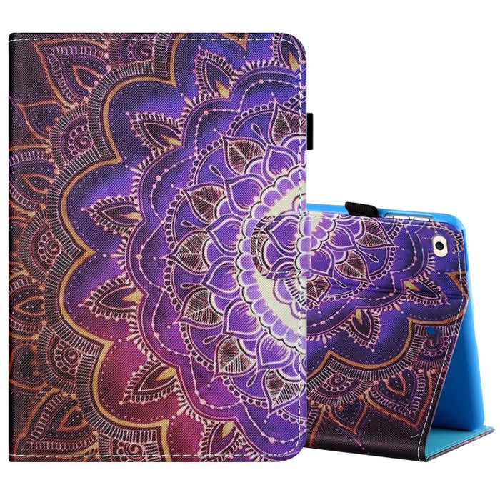 Estuche de cuero plano pintado horizontal con hilo de coser con cubierta para bolígrafo y tira antideslizante y ranura para tarjeta y soporte y función de reposo/activación