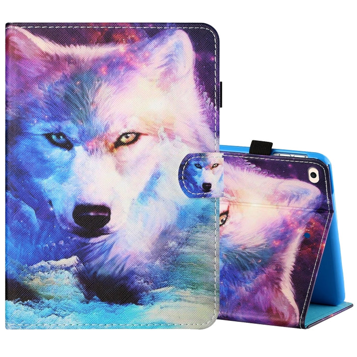 Estuche de cuero plano pintado horizontal con hilo de coser con cubierta para bolígrafo y tira antideslizante y ranura para tarjeta y soporte y función de reposo/activación