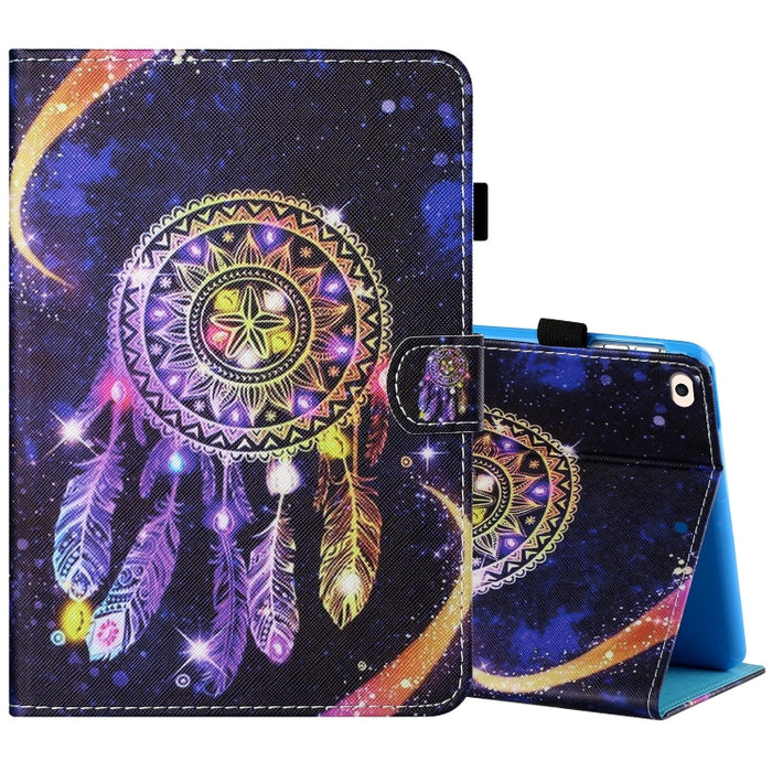Estuche de cuero plano pintado horizontal con hilo de coser con cubierta para bolígrafo y tira antideslizante y ranura para tarjeta y soporte y función de reposo/activación