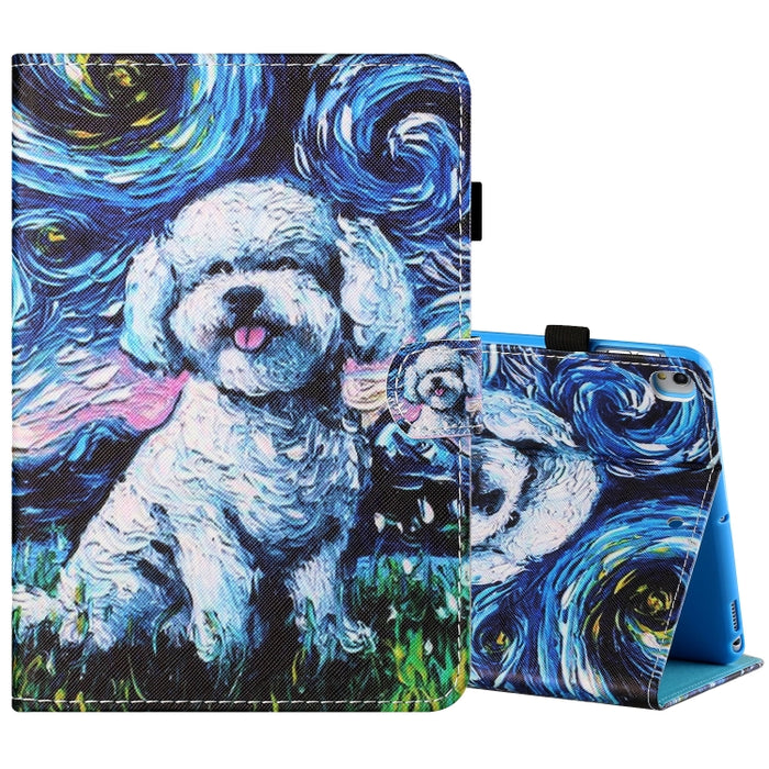 Estuche de cuero plano pintado horizontal con hilo de coser con cubierta para bolígrafo y tira antideslizante y ranura para tarjeta y soporte y función de reposo/activación