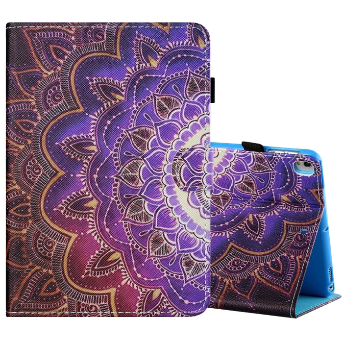 Estuche de cuero plano pintado horizontal con hilo de coser con cubierta para bolígrafo y tira antideslizante y ranura para tarjeta y soporte y función de reposo/activación