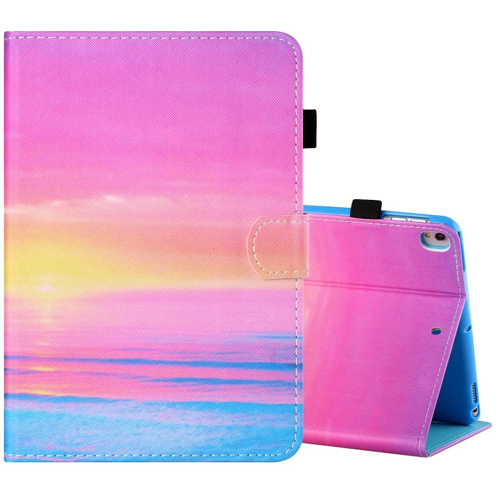 Estuche de cuero plano pintado horizontal con hilo de coser con cubierta para bolígrafo y tira antideslizante y ranura para tarjeta y soporte y función de reposo/activación