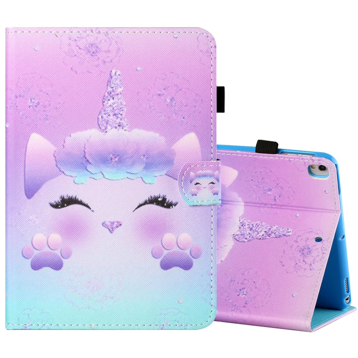 Estuche de cuero plano pintado horizontal con hilo de coser con cubierta para bolígrafo y tira antideslizante y ranura para tarjeta y soporte y función de reposo/activación