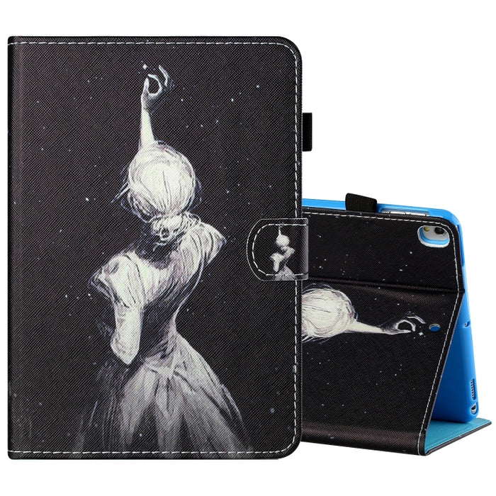 Estuche de cuero plano pintado horizontal con hilo de coser con cubierta para bolígrafo y tira antideslizante y ranura para tarjeta y soporte y función de reposo/activación