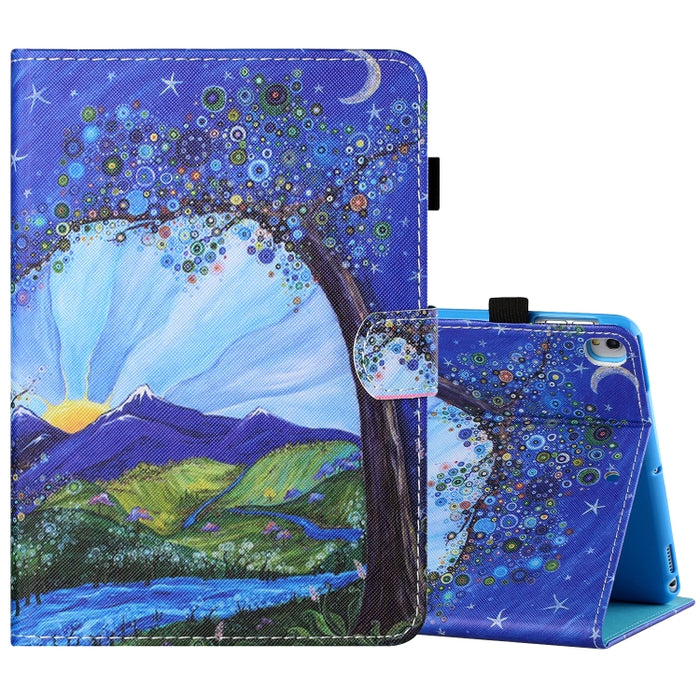 Estuche de cuero plano pintado horizontal con hilo de coser con cubierta para bolígrafo y tira antideslizante y ranura para tarjeta y soporte y función de reposo/activación