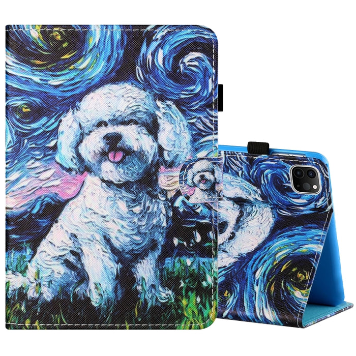 Estuche de cuero plano pintado horizontal con hilo de coser con cubierta para bolígrafo y tira antideslizante y ranura para tarjeta y soporte y función de reposo/activación
