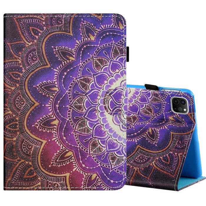 Estuche de cuero plano pintado horizontal con hilo de coser con cubierta para bolígrafo y tira antideslizante y ranura para tarjeta y soporte y función de reposo/activación
