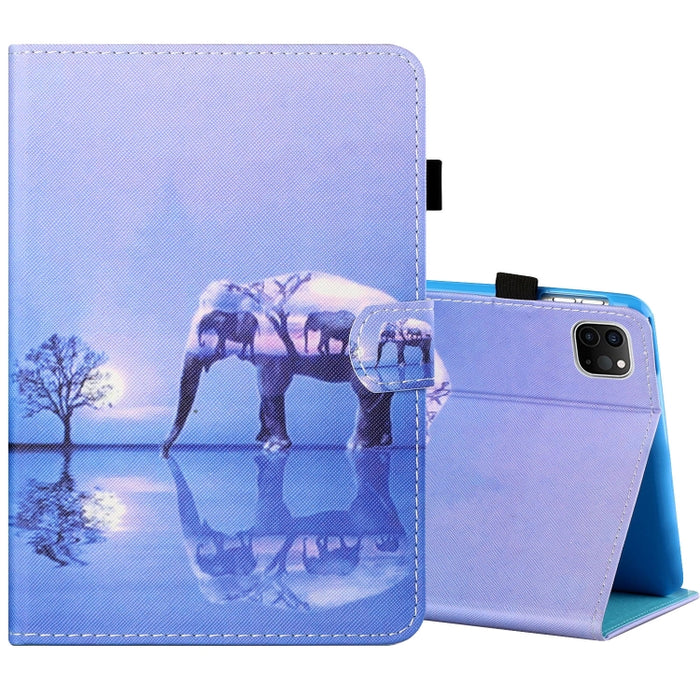 Estuche de cuero plano pintado horizontal con hilo de coser con cubierta para bolígrafo y tira antideslizante y ranura para tarjeta y soporte y función de reposo/activación